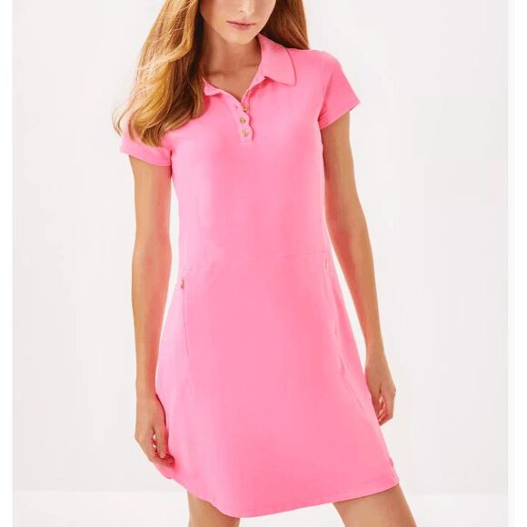 Lilly Pulitzer - UPF 50+ Luxletic Frida Scallop Polo Dress- Rousseau Pink -size - Picture 1 of 1